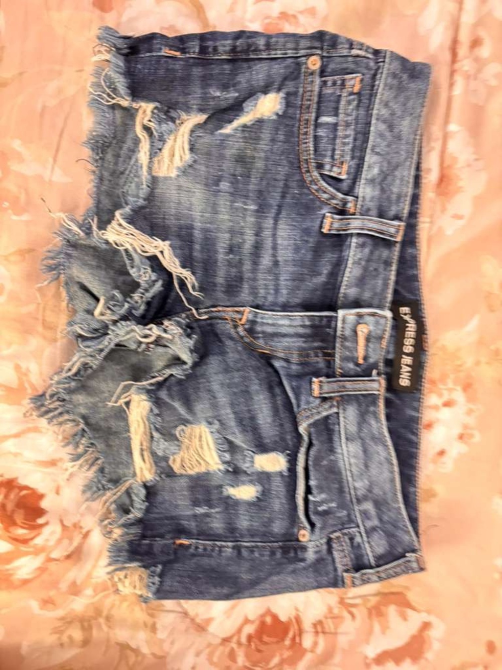 Express Jeans Light Blue Denim Shorts with Dark Waistband